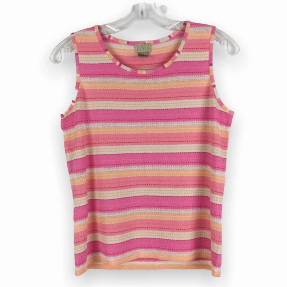 Sigrid Olsen Womens Size Small S Pink‎ Orange White Striped Sleeveless Top Shirt